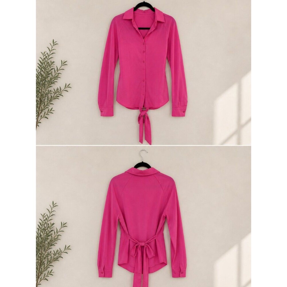Cupshe Hot Pink Tie Front Button Blouse Size M